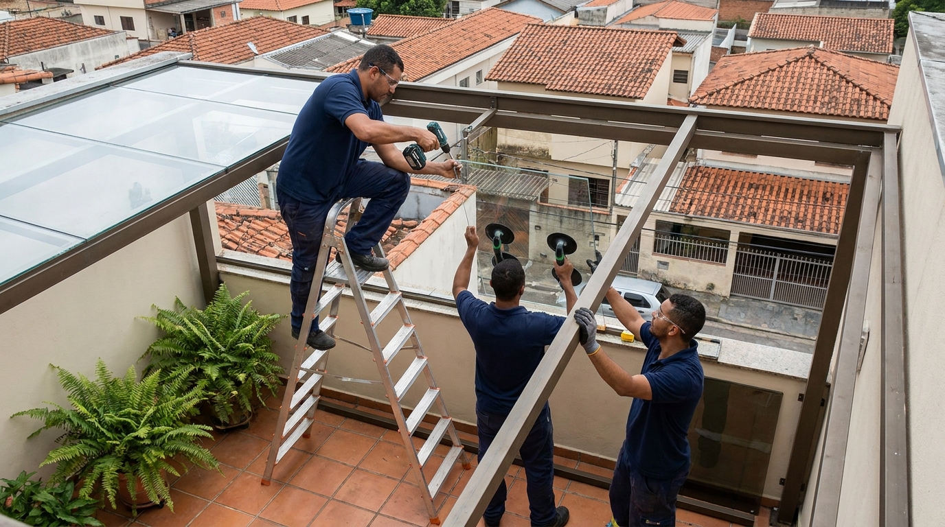 Cobertura de vidro em terraço com telhados em Osasco-SP