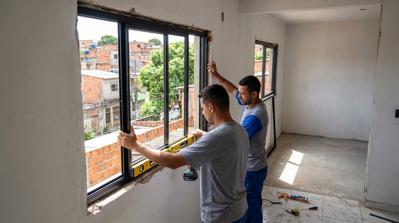 Esquadria de alumínio em obra em Osasco-SP