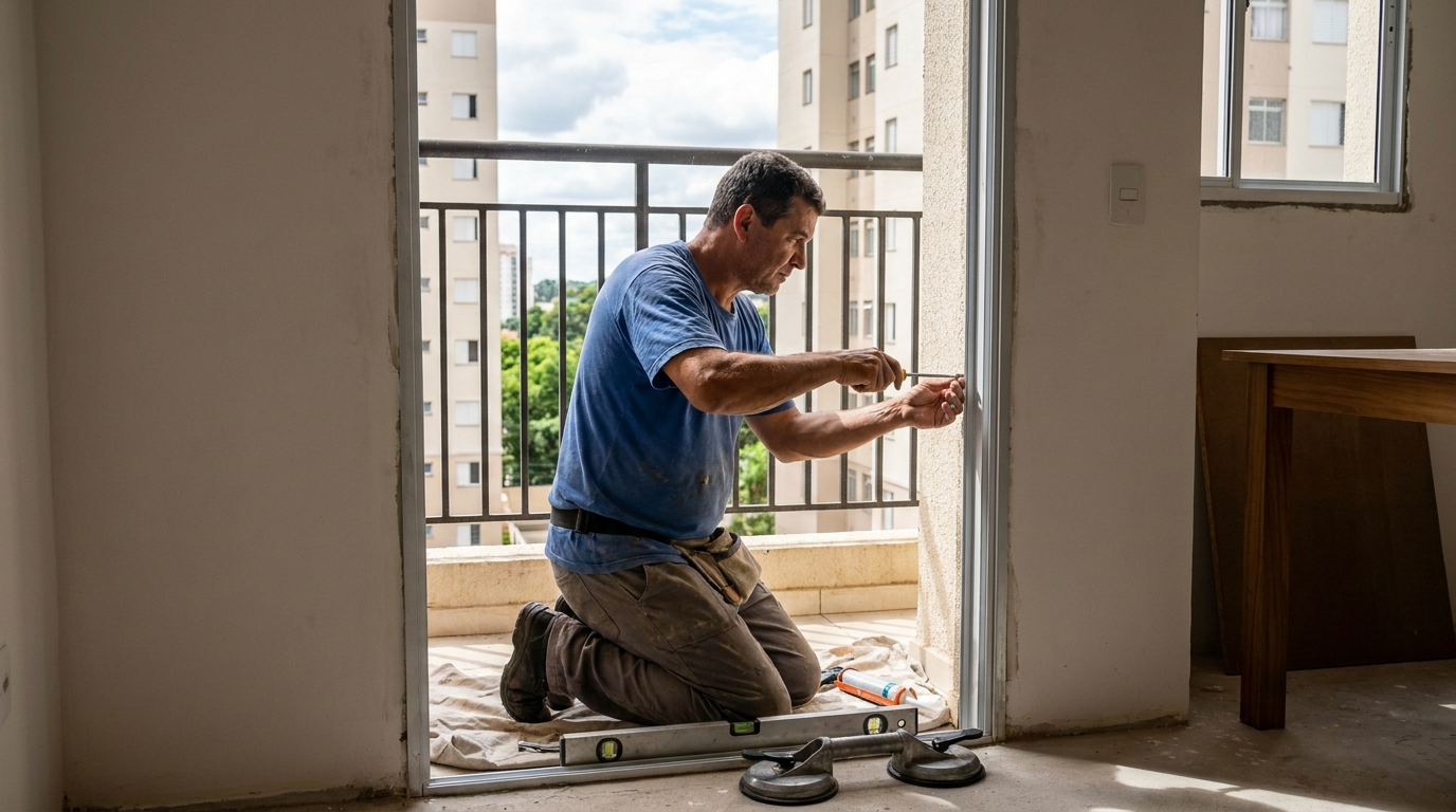 Janela de vidro em apartamento alto em Osasco-SP