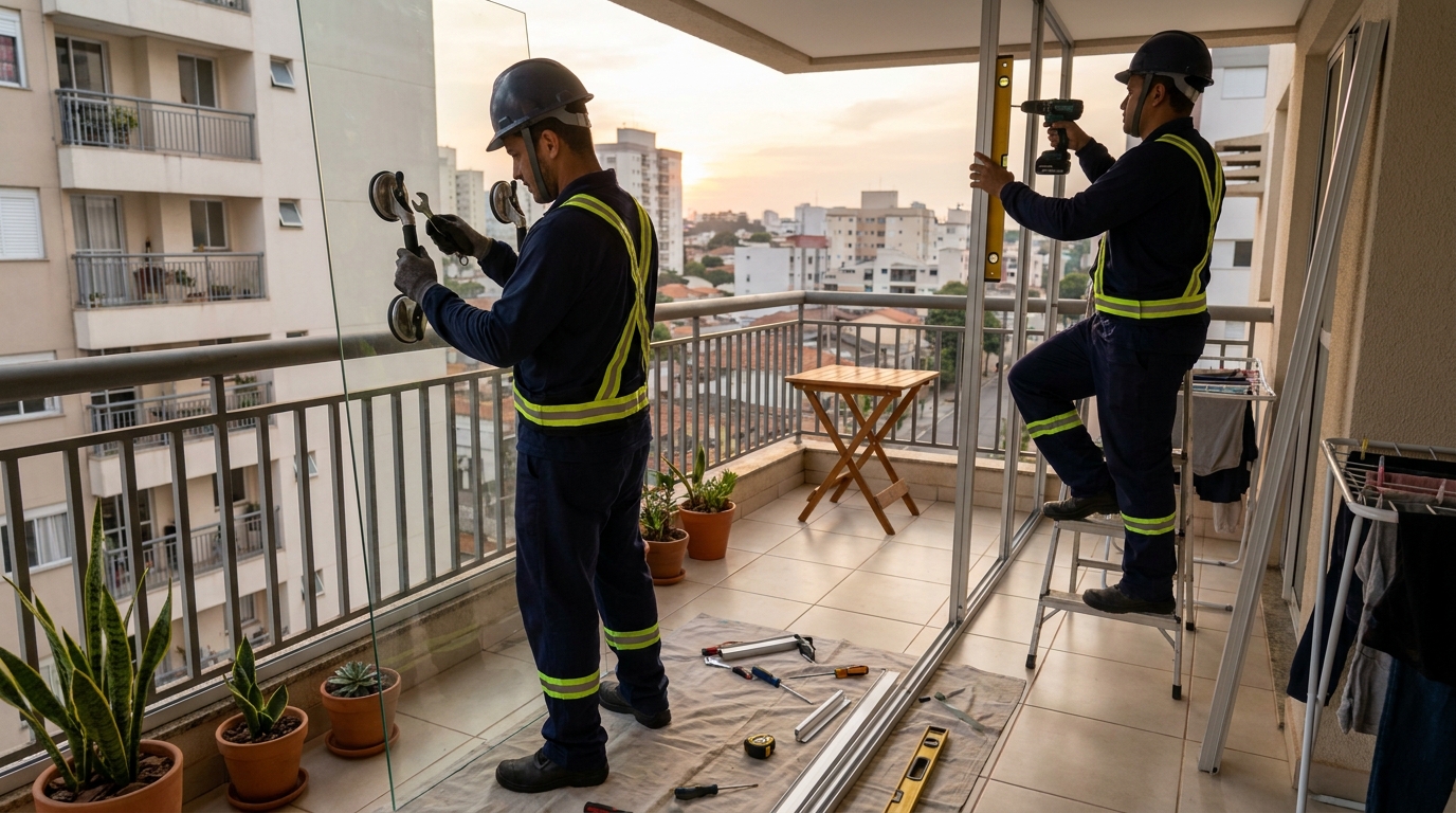 Instalação de parede de vidro em sacada em Osasco-SP